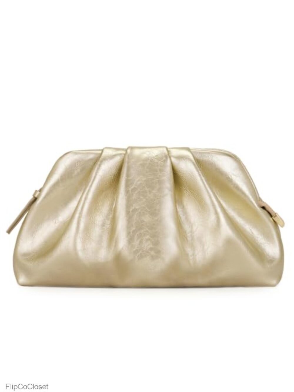 Shiny Pleated Vegan Leather Evening Clutch with Removable Strap